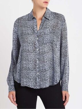 RAILS XL Anna Button Down Shirt in Blue Lynx Animal Print Cheetah Leopard Spot